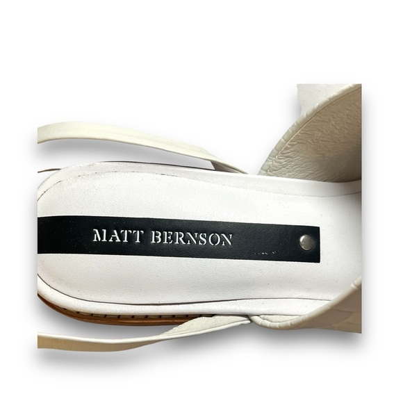 MATT BERNSON White leather Croc Embossed Ankle strap Peep Toe Mules SZ 10 - Picture 7 of 16